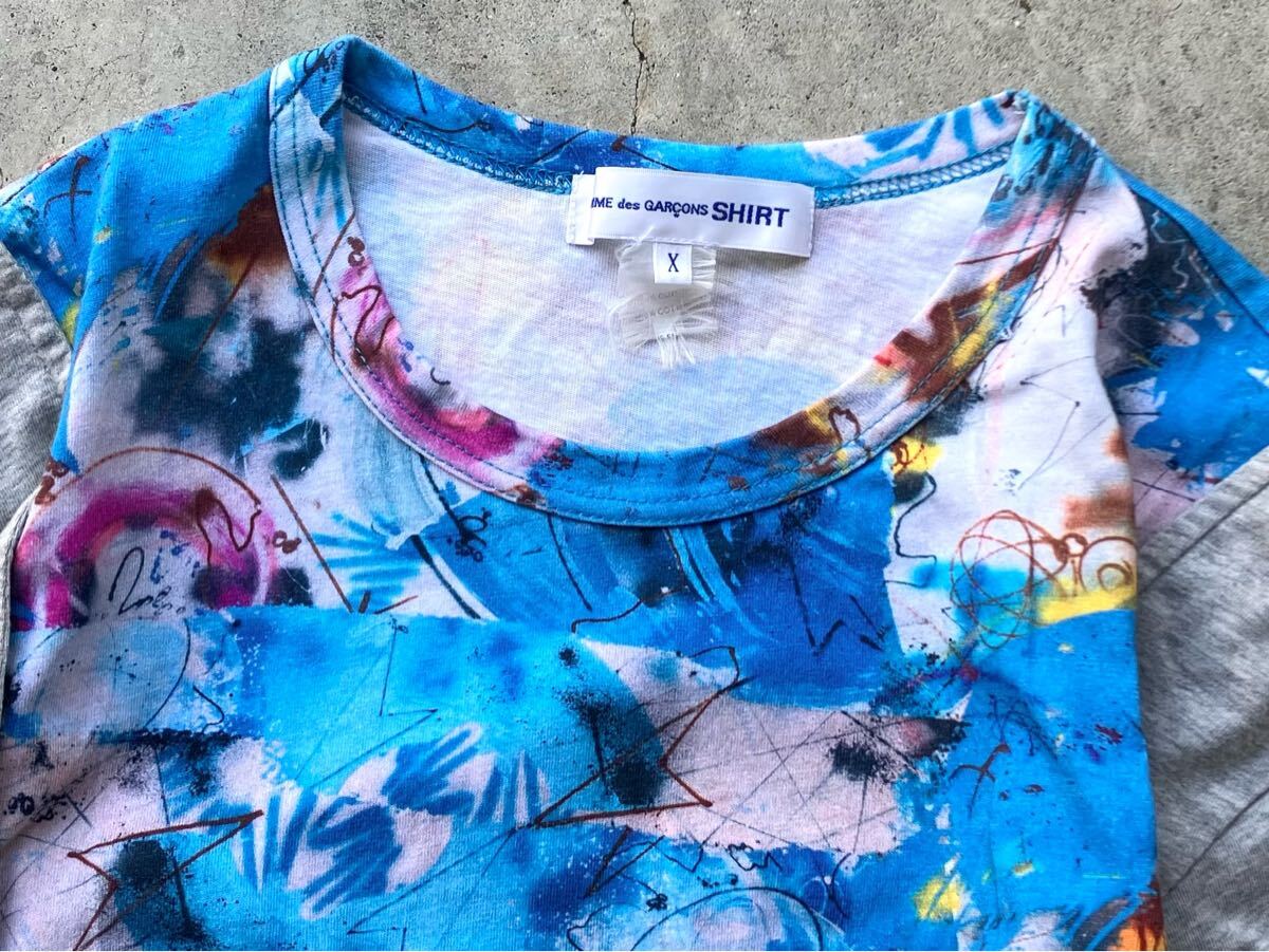 COMME des GARCONS SHIRT×FUTURA2000 Tシャツ X コムデギャルソン フューチュラ メンズ 半袖 アート 別注 コラボ 灰 グレー XL