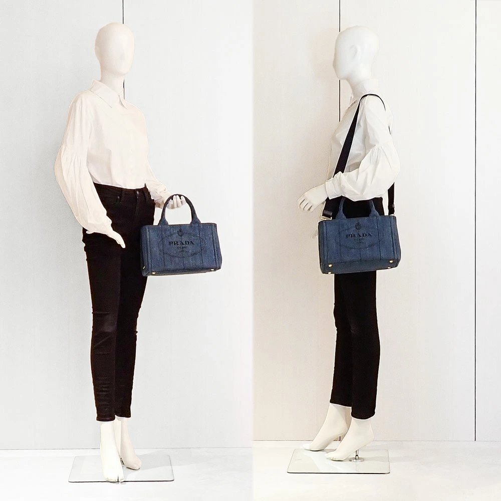 未使用品 PRADA プラダ カナパ レディース ハンドバッグ ショルダーバッグ 2way デニム ブルー 1BG439