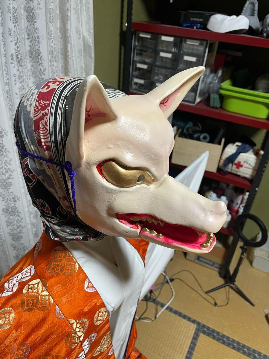 白狐　狐面 雄　雄狐面 お面 仮面 能楽 狂言 能面 伝統(tǒng)蕓能 伝統(tǒng)文化 古美術(shù) 時(shí)代 古面 狂言面 神楽面 舞楽面 祭