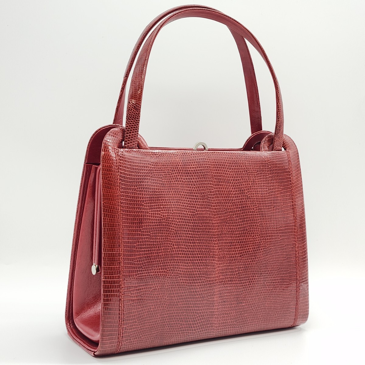 1円 GENUINE OSTRICH LIZARD JRA オーストリッチ リザード Prima Bella ハンドバッグ バニティ 2WAY レッド グリーン ゴールド ポーチ