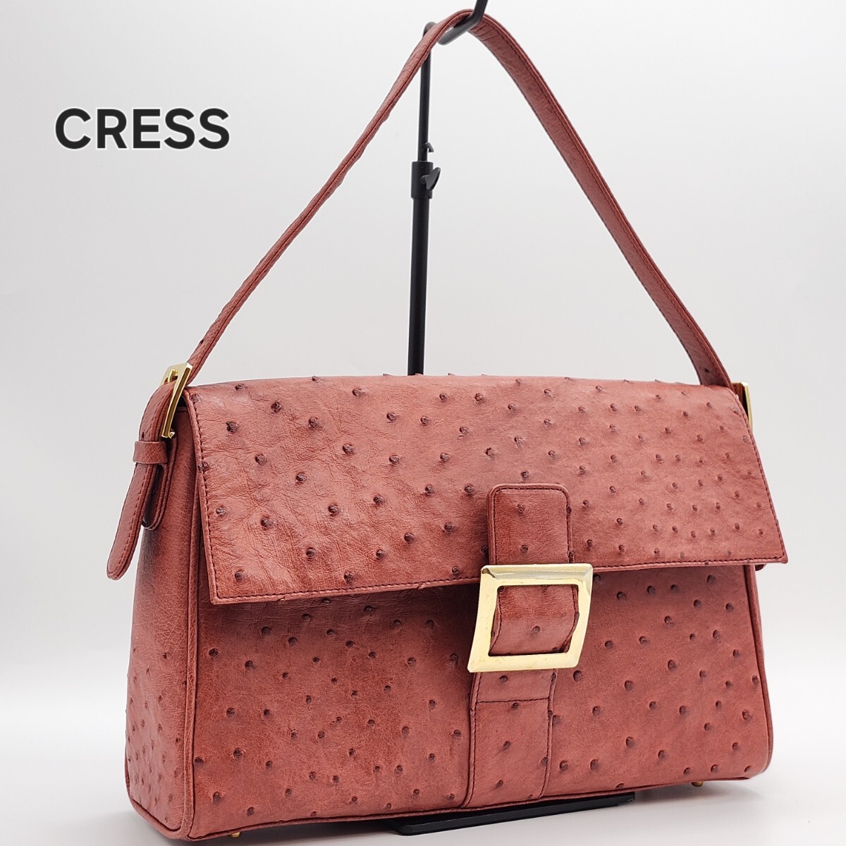 1円 majestic CRESS OSTRICH オーストリッチ ハンドバッグ トップハンドル 2WAY マジェスティック ショルダー レッド パッチワーク