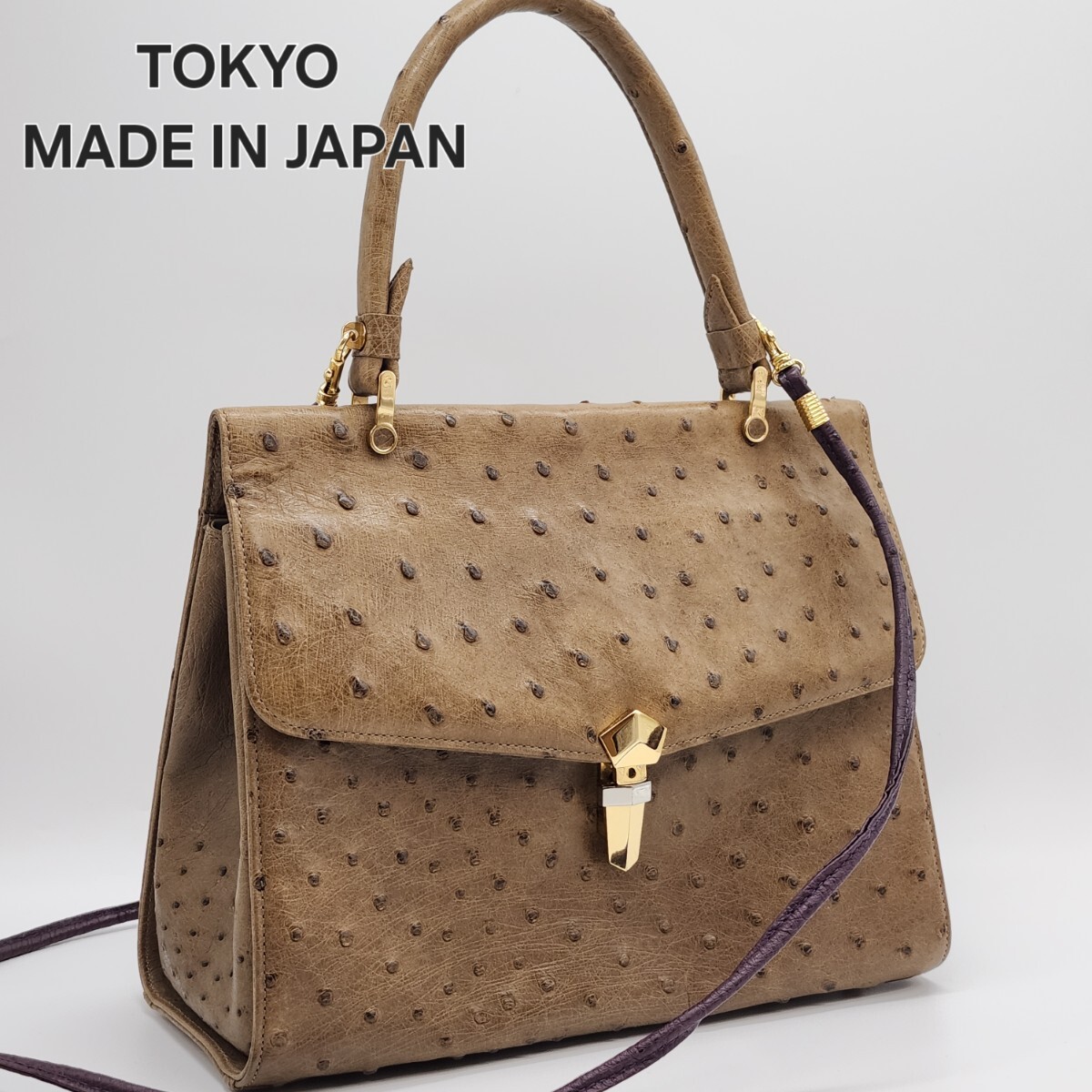 1円 majestic CRESS OSTRICH オーストリッチ ハンドバッグ トップハンドル 2WAY マジェスティック ショルダー レッド パッチワーク