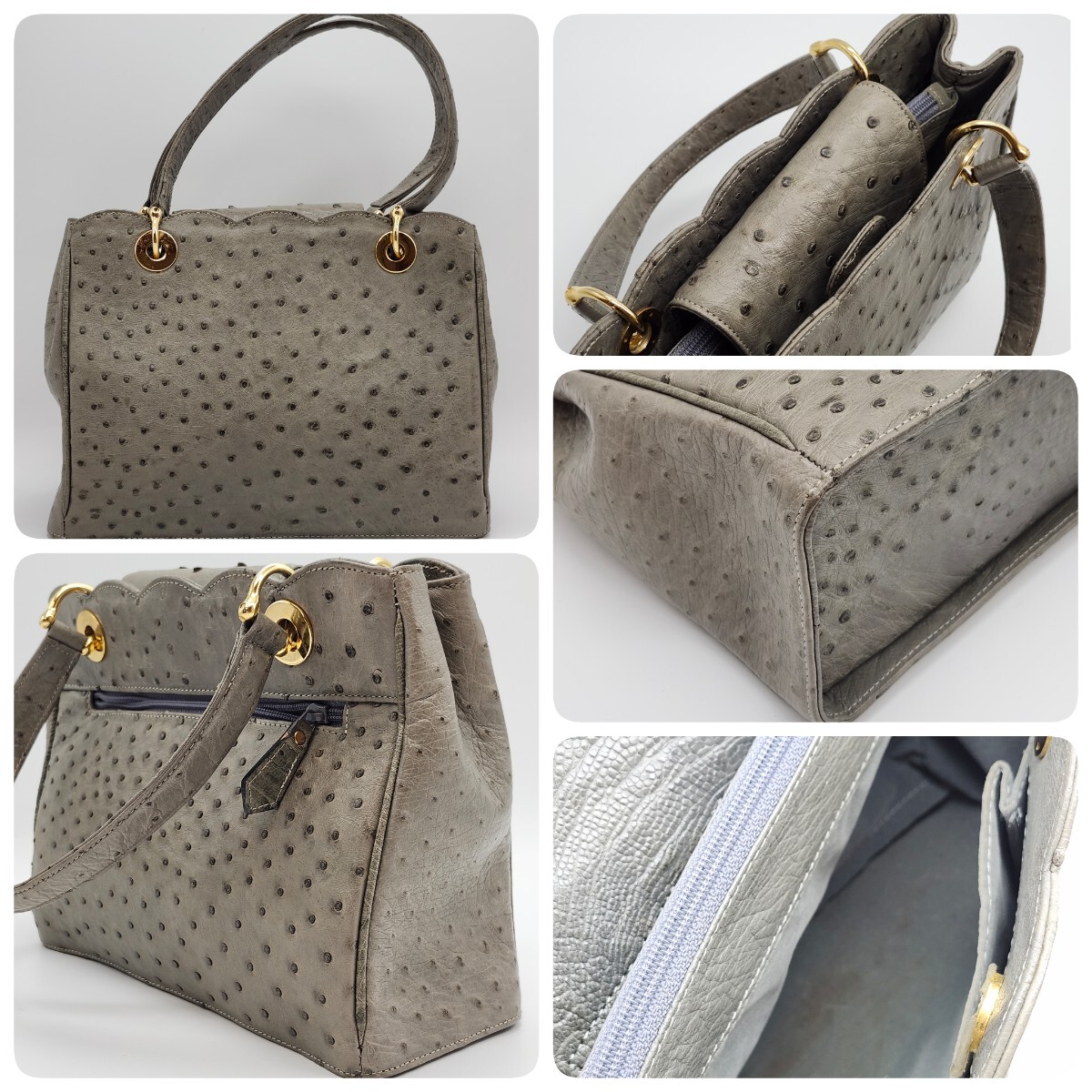 1円 majestic CRESS OSTRICH オーストリッチ ハンドバッグ トップハンドル 2WAY マジェスティック ショルダー レッド パッチワーク