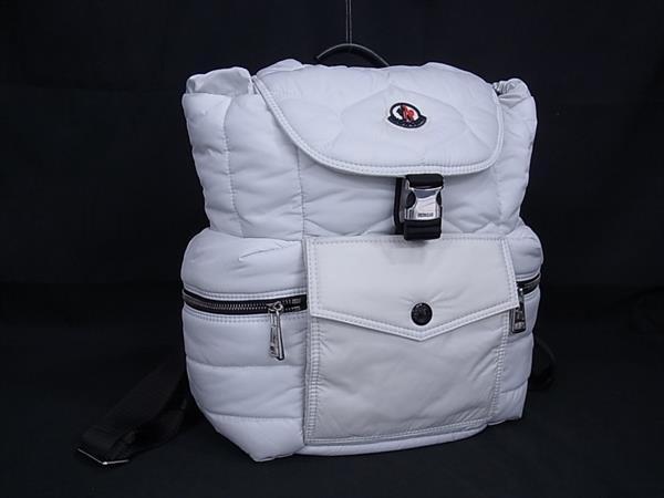 1円 ■美品■ MONCLER モンクレール ナイロン×レザー 巾著型 リュックサック デイパック バックパック レディース アイボリー系 FN5842