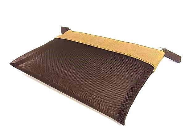 ■美品■ ETRO エトロ ペイズリー柄 ナイロン×メッシュ ポーチ マルチケース 小物入れ レディース カーキ系×ブラウン系 DF4596