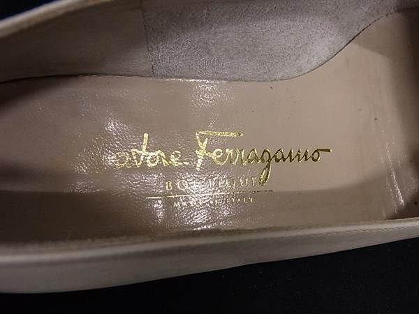 Salvatore Ferragamo フェラガモ レザー リボン パンプス サイズ 4 (約21.5cm) 靴 シューズ レディース ベージュ系 DE6869