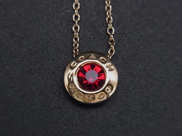 ■美品■ COACH コーチ ネックレス ペンダント アクセサリー レディース ゴールド系×レッド系 DH3557