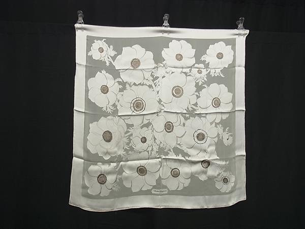 1円 ■美品■ Salvatore Ferragamo フェラガモ シルク×ビスコース フラワー 花柄 大判 スカーフ ストール ショール ホワイト系 FP2212