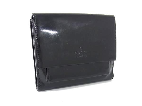 1円 GUCCI グッチ 035 0416 2035 パテントレザー 二つ折り 財布 ウォレット 小銭入れ 札入れ カード入れ ブラック系 FS0462