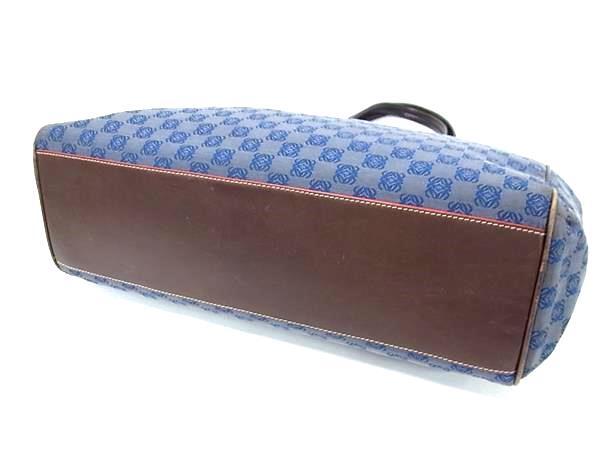1円 LOEWE ロエベ リピートアナグラム キャンバス×レザー トートバッグ ショルダー 肩掛けかばん メンズ レディース ブルー系 FN2795
