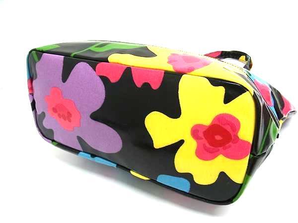 1円 ■美品■ Think Bee! シンクビー！ 花柄 ナイロン ハンドバッグ トートバッグ 手提げ 肩掛けかばん ブラック系×マルチカラー FS0173