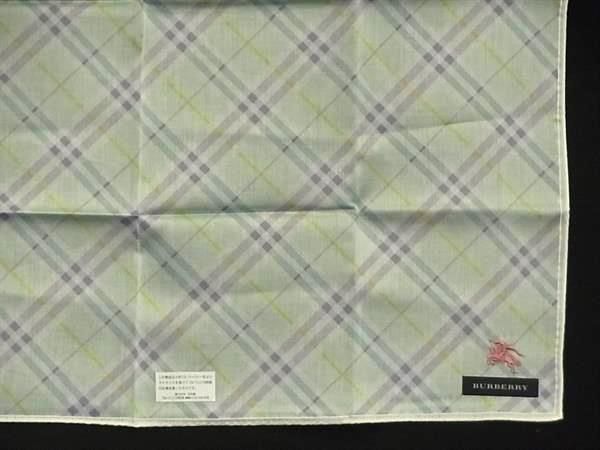 ■新品■未使用■ BURBERRY バーバリー コットン100％ チェック柄 スカーフ ハンカチーフ ポケットチーフ ライトグリーン系 DE4813