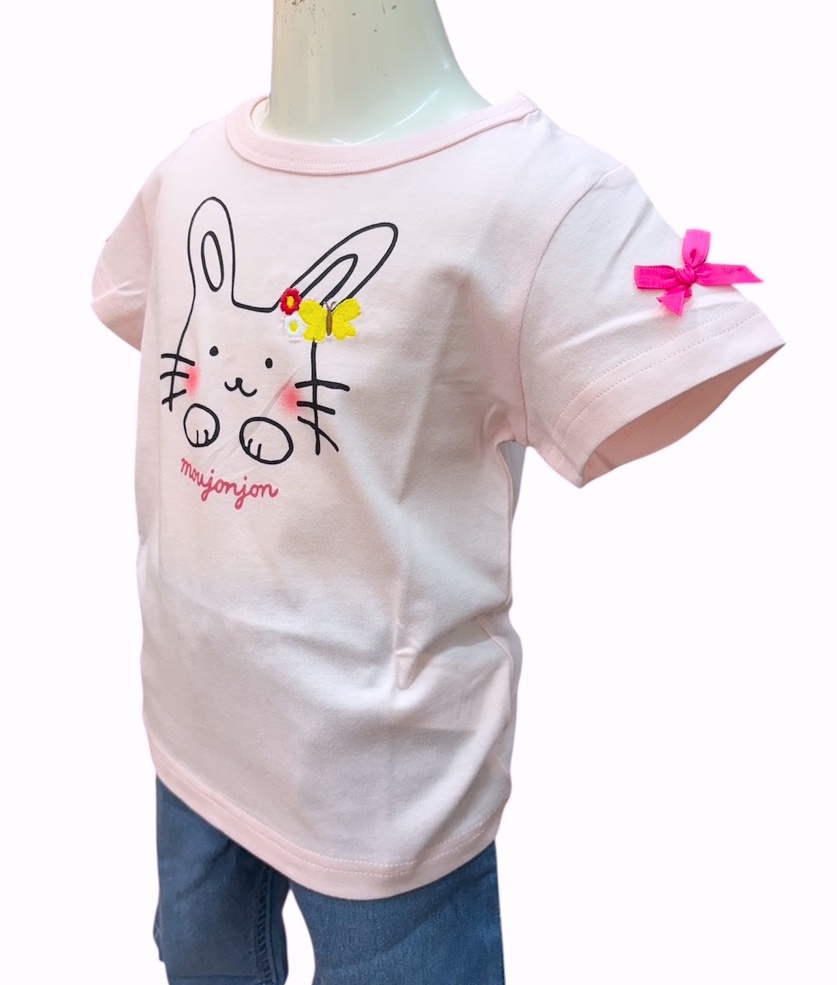 即決　新品タグ付 Moujonjon ムージョンジョン★うさぎさんプリント 天竺 半袖Tシャツ★子供 110cm 5-6才 ￥2200