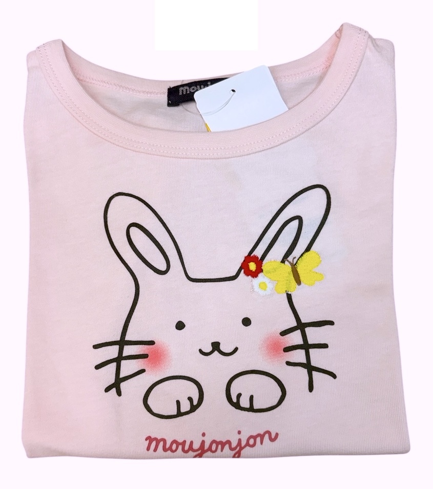 即決　新品タグ付 Moujonjon ムージョンジョン★うさぎさんプリント 天竺 半袖Tシャツ★子供 110cm 5-6才 ￥2200
