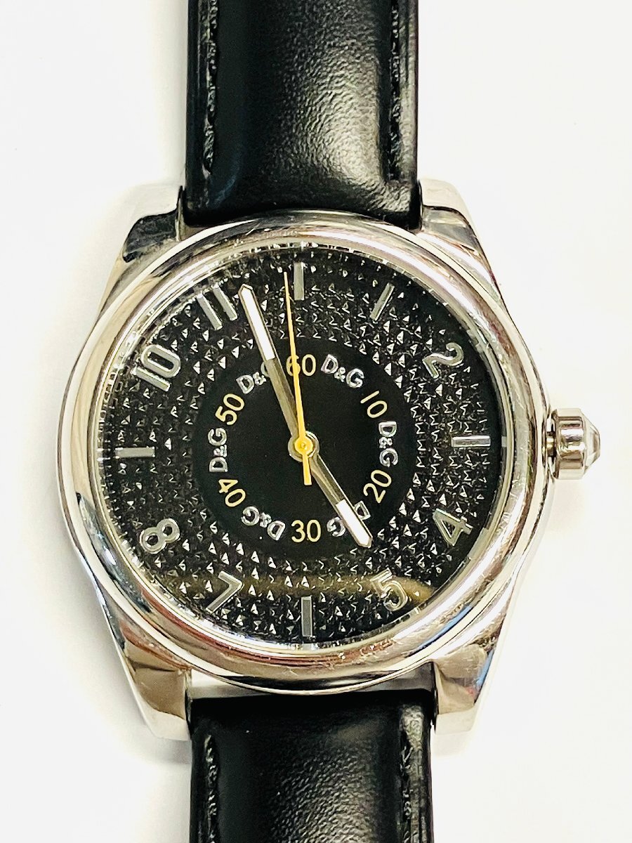 qow.ZBF01　DOLCE&GABBANA　ドルチェ＆ガッバーナ「D＆G TIME」シリーズ　黒盤×革ベルト（社外）　ステンレス　メンズ時計　クオーツ_画像1