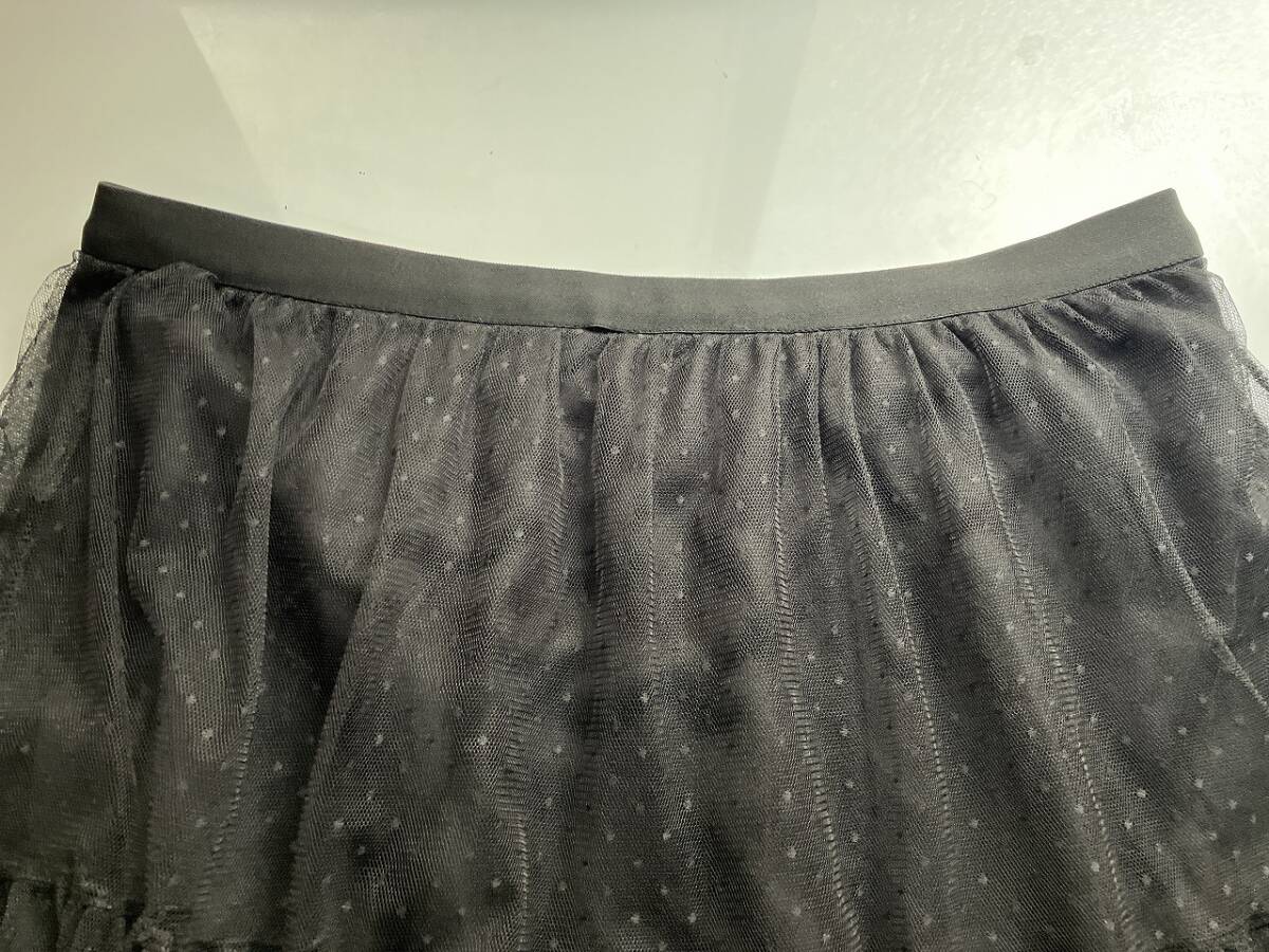 訳あり■大きいサイズ４Ｌ■ウエストゴムチュールレース切替フレアースカート■ブラック水玉