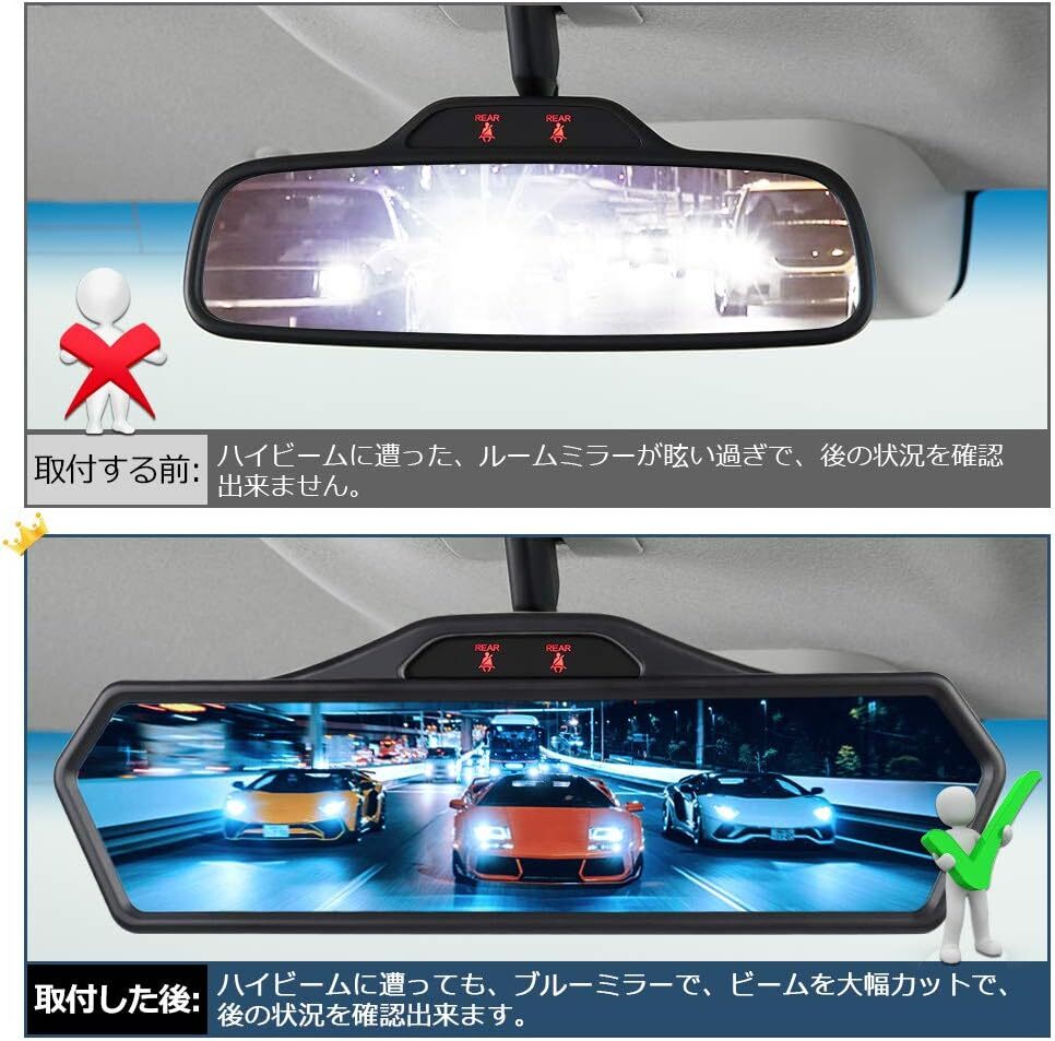 ホンダ N-BOX NBOX カスタム JF3 JF4 ルームミラー バックミラー 広角 ワイド アングル 防眩 ブルー ドレスアップ 內(nèi)裝 N-ボックス Y1251