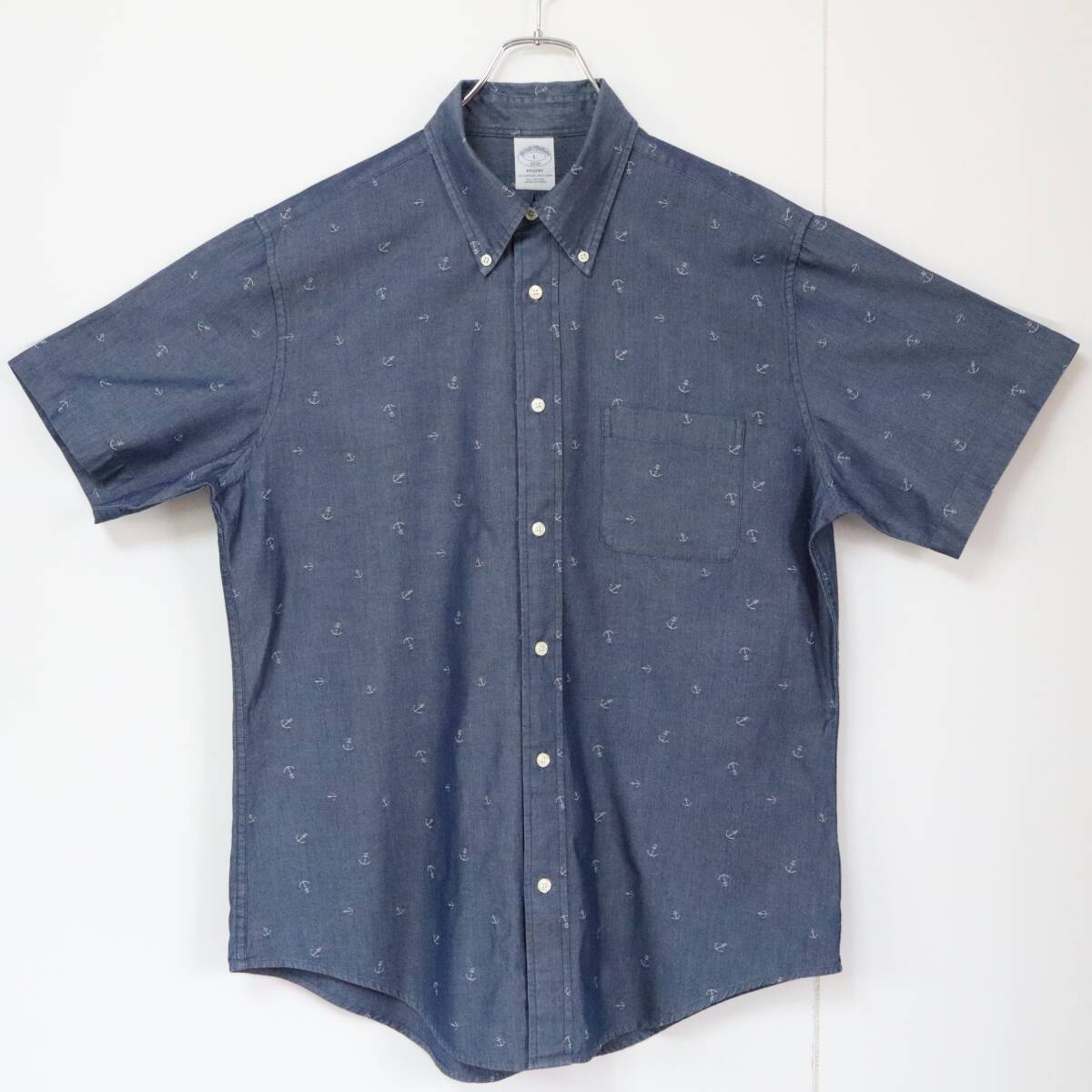 【イカリ柄】ブルックスブラザーズ 総柄シャツ BDシャツ 碇 刺繍ロゴ L 青系