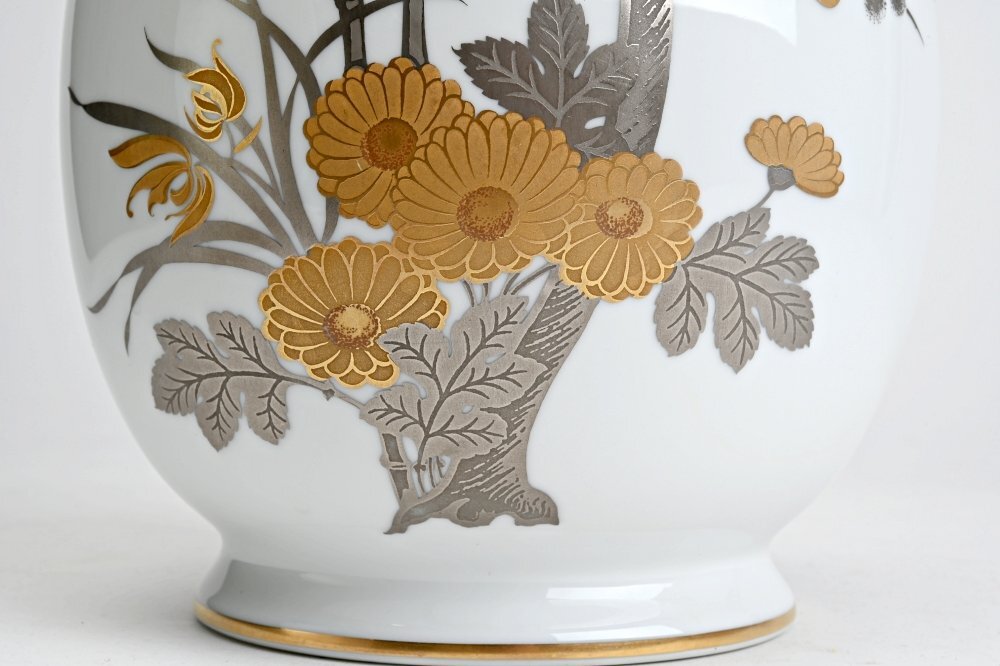 花瓶 大 IE2311◇大倉陶園 金銀彩 四君子 花瓶◇花入 飾壷 h(大倉陶園