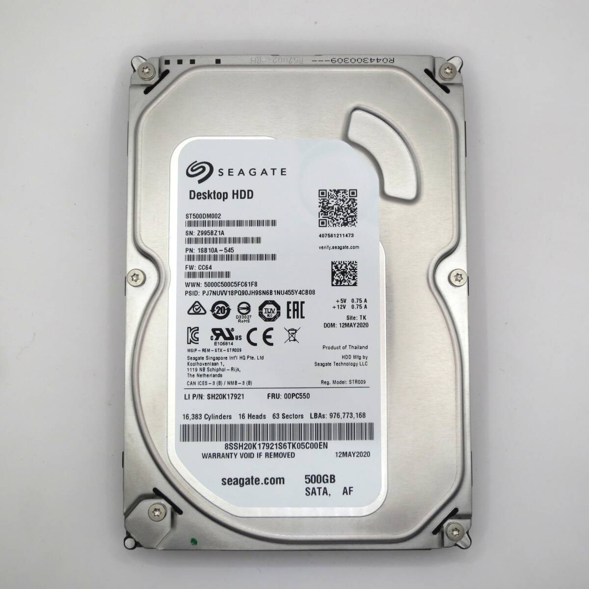 【中古動作品】Seagate 3.5インチHDD SATA(Serial ATA) 500GB ST500DM002-1SB10A 使用時間 9269時間