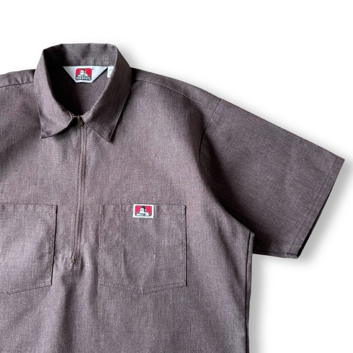 美品 USA制 90s BEN DAVIS ベンデイビス TALON ハーフジップ ワーク シャツ M 半袖 プルオーバー メンズ アメリカ制 ヴィンテージ vintage