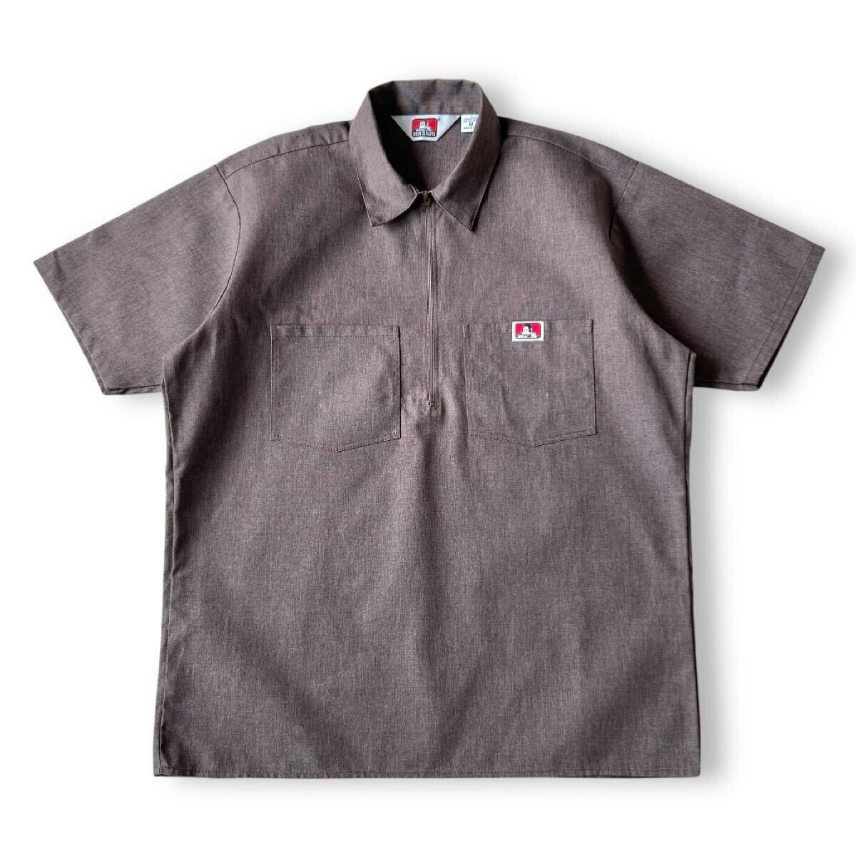 美品 USA制 90s BEN DAVIS ベンデイビス TALON ハーフジップ ワーク シャツ M 半袖 プルオーバー メンズ アメリカ制 ヴィンテージ vintage