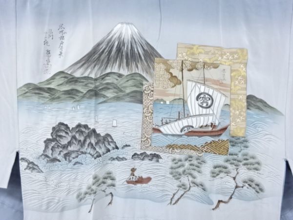 ys7400616; 宗sou 富士に船模様男物長襦袢【アンティーク】【著】