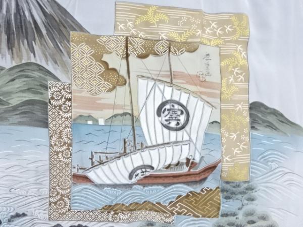 ys7400616; 宗sou 富士に船模様男物長襦袢【アンティーク】【著】