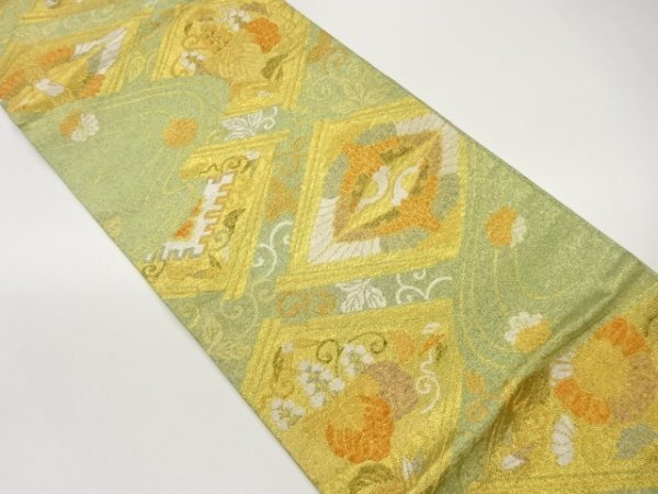 ys7405790; 宗sou 菱に流水・唐草模様織出し袋帯【着】 仕立て上がり