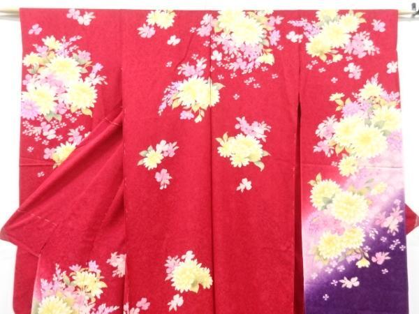 D008☆送料込み❣️仮絵羽 未仕立て 振袖 花に蝶模様 刺繍 八掛付き❣️ ys7416924; 宗sou 花束模様刺繍振袖仮絵羽(八掛付き)【着】