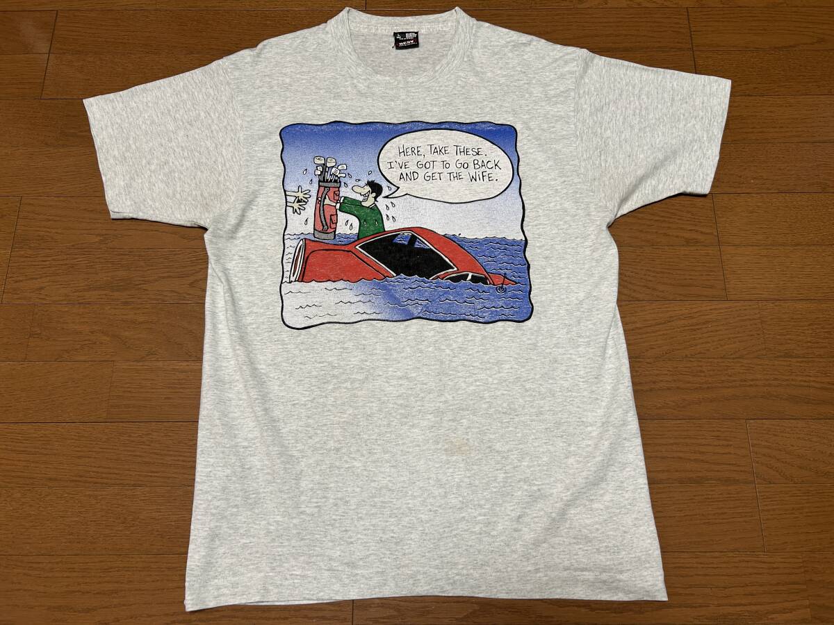 90s USA製 ヴィンテージ 半袖 イラスト Tシャツ FRUIT OF THE LOOM 霜降りグレー_画像9
