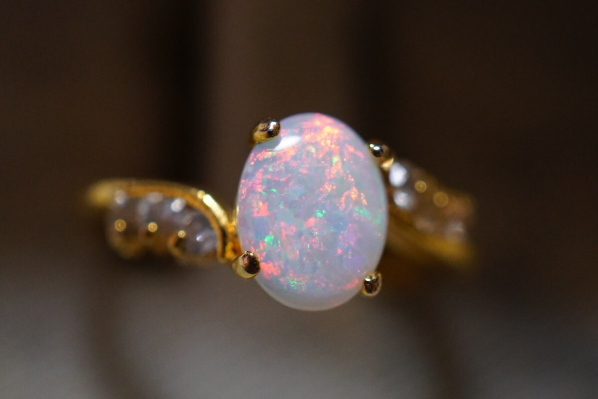 137 天然オパール opal ゴールドカラー リング 指輪 ヴィンテージ アクセサリー 天然石 色石 寶石 カラーストーン 裝飾品