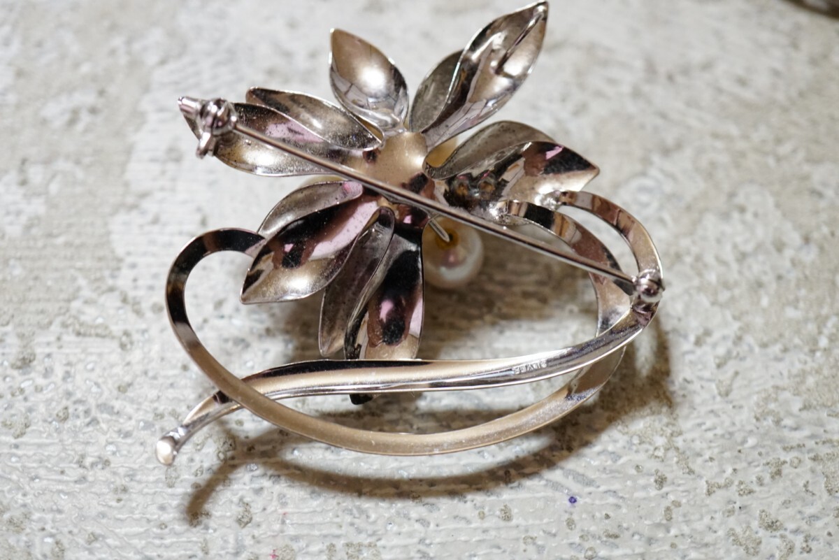 814 アコヤ真珠 本真珠 パール シルバー ブローチ ヴィンテージ アクセサリー SILVER刻印 冠婚葬祭 あこや 裝飾品