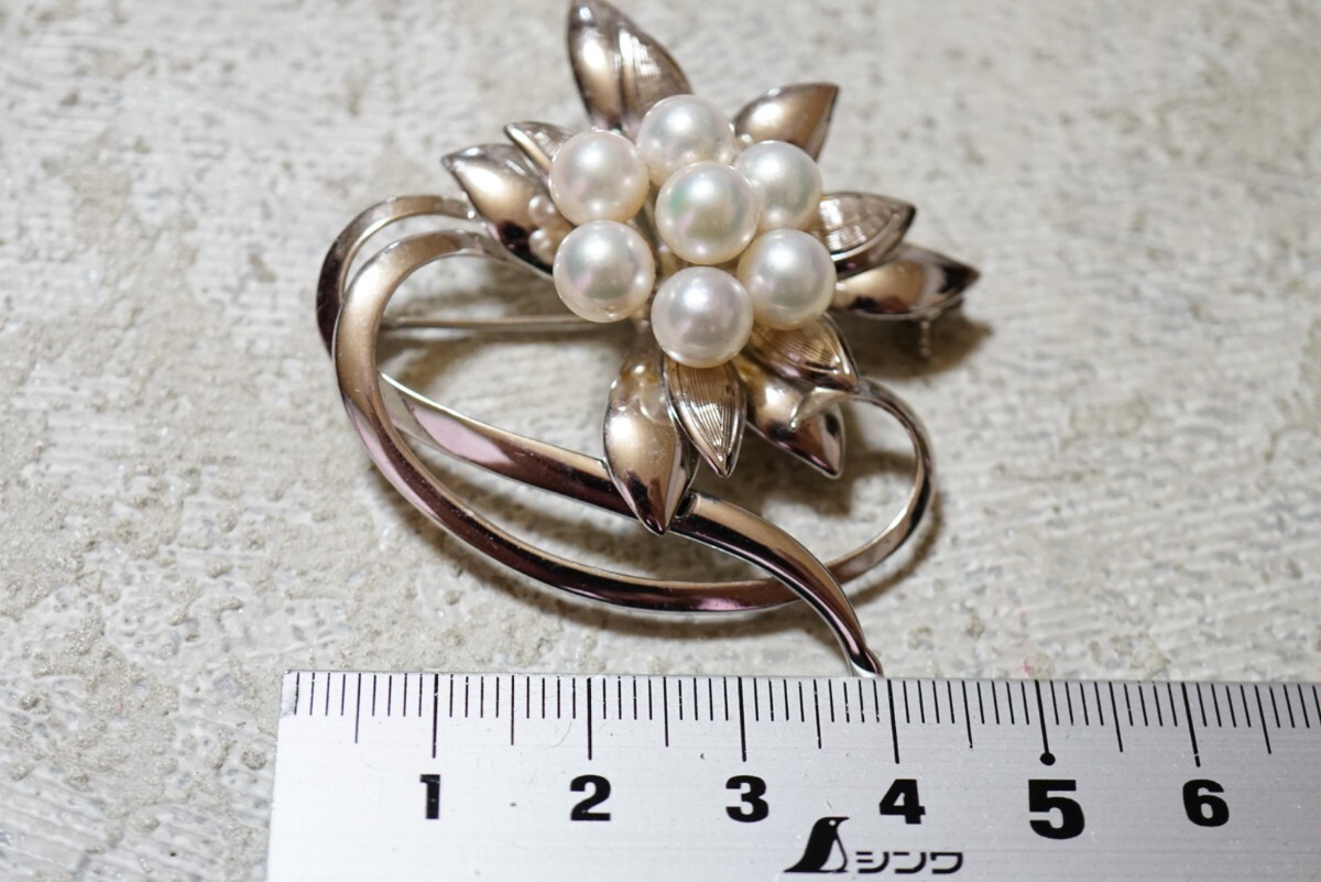 814 アコヤ真珠 本真珠 パール シルバー ブローチ ヴィンテージ アクセサリー SILVER刻印 冠婚葬祭 あこや 裝飾品