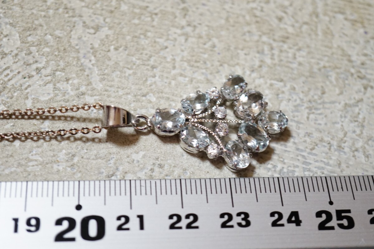 986 アクアマリン ジルコニア ペンダント ネックレス ヴィンテージ アクセサリー 寶石 色石 カラーストーン 裝飾品