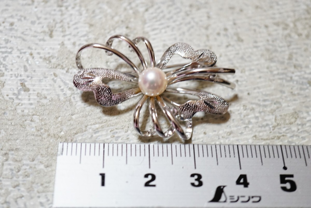 976 アコヤ真珠 本真珠 パール シルバー ブローチ ヴィンテージ アクセサリー SILVER刻印 冠婚葬祭 あこや 裝飾品