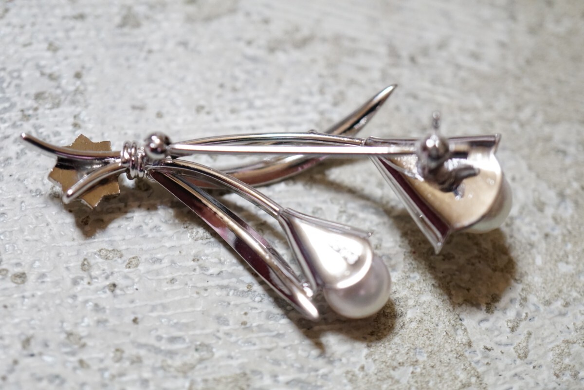 972 アコヤ真珠 本真珠 パール シルバー ブローチ ヴィンテージ アクセサリー SILVER刻印 冠婚葬祭 あこや 裝飾品