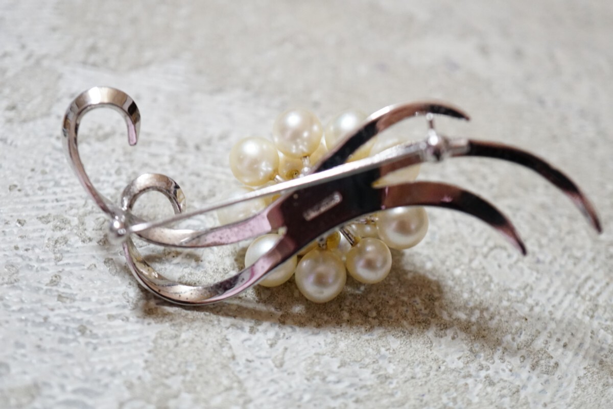 1186 アコヤ真珠 本真珠 パール シルバー ブローチ ヴィンテージ アクセサリー STERLING刻印 冠婚葬祭 あこや 裝飾品