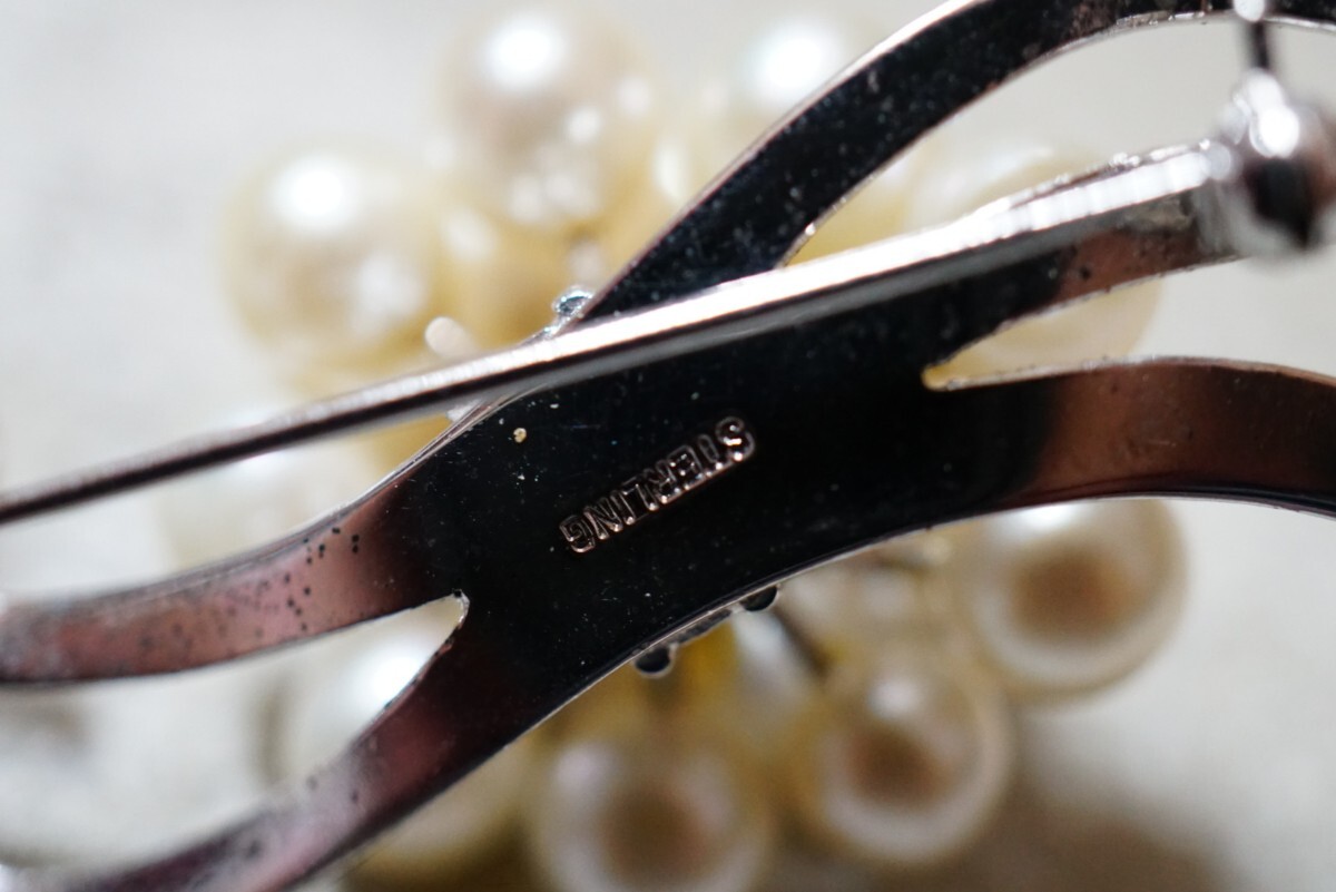 1186 アコヤ真珠 本真珠 パール シルバー ブローチ ヴィンテージ アクセサリー STERLING刻印 冠婚葬祭 あこや 裝飾品