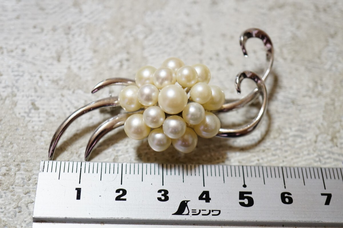 1186 アコヤ真珠 本真珠 パール シルバー ブローチ ヴィンテージ アクセサリー STERLING刻印 冠婚葬祭 あこや 裝飾品