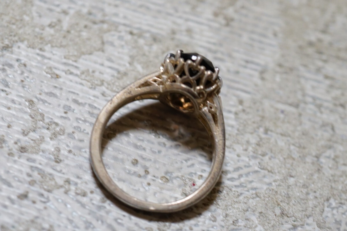 1160 agete/アガット 天然スモーキークォーツ リング 指輪 ヴィンテージ アクセサリー SILVER刻印 天然石 色石 寶石 カラーストーン 裝飾品