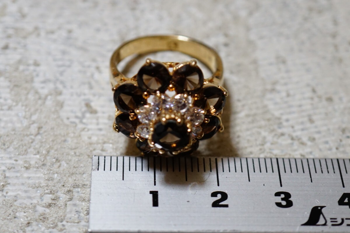 1159 天然スモーキークォーツ ゴールドカラー リング 指輪 ヴィンテージ アクセサリー 天然石 色石 寶石 カラーストーン 裝飾品