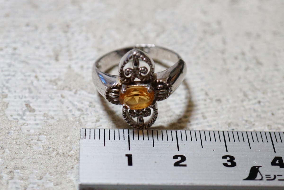 1138 シトリン リング 指輪 ヴィンテージ アクセサリー SILVER 925刻印 色石 寶石 カラーストーン 裝飾品