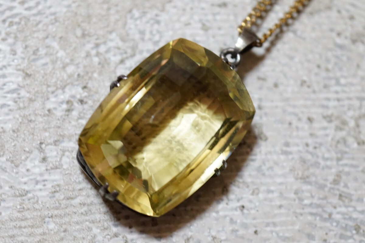 1058 天然レモンクォーツ ペンダント ネックレス ヴィンテージ アクセサリー 天然石 寶石 色石 カラーストーン 裝飾品