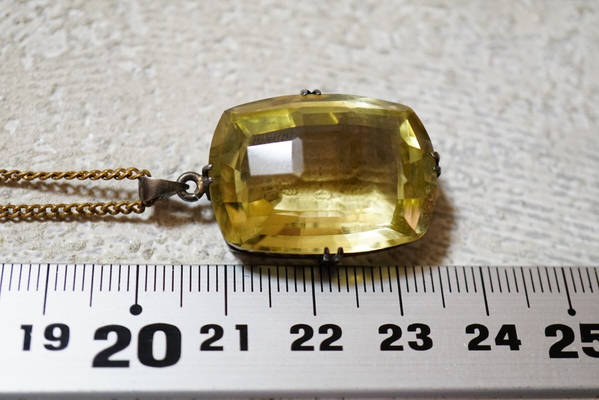 1058 天然レモンクォーツ ペンダント ネックレス ヴィンテージ アクセサリー 天然石 寶石 色石 カラーストーン 裝飾品