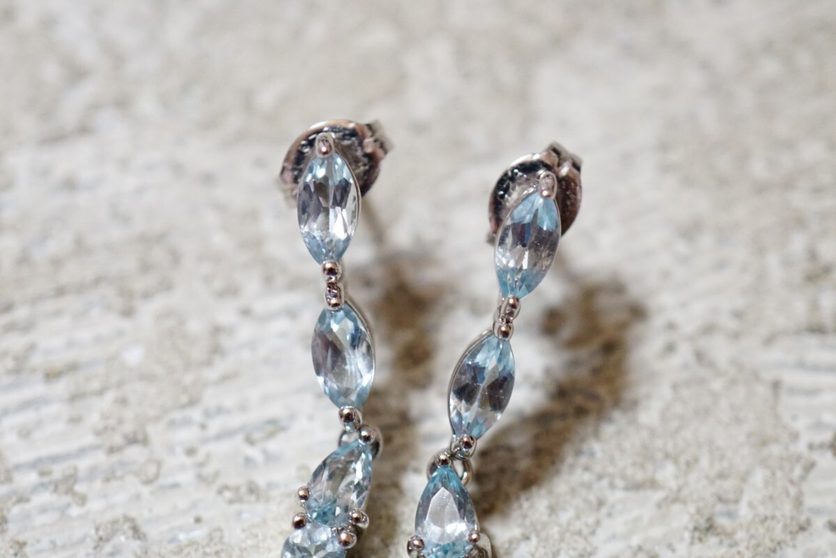 1263 ブルートパーズ ピアス 両耳揃い ヴィンテージ アクセサリー SILVER 925刻印 寶石 色石 カラーストーン 裝飾品