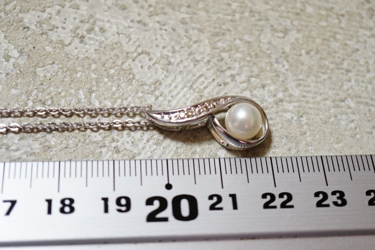 1473 天然ダイヤモンド 0.05ct アコヤ真珠 本真珠 パール シルバー ペンダント ネックレス ヴィンテージ アクセサリー SILVER刻印 冠婚葬祭