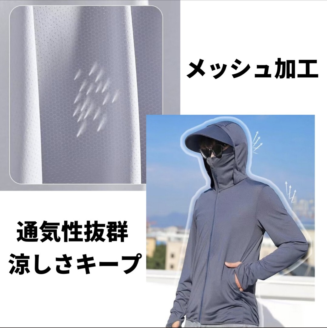 ① ラッシュガード メンズ パーカー UVカット ネイビー XLサイズ ジップアップ 日焼け防止 サムホール付 アウトドア 防水ケース付き