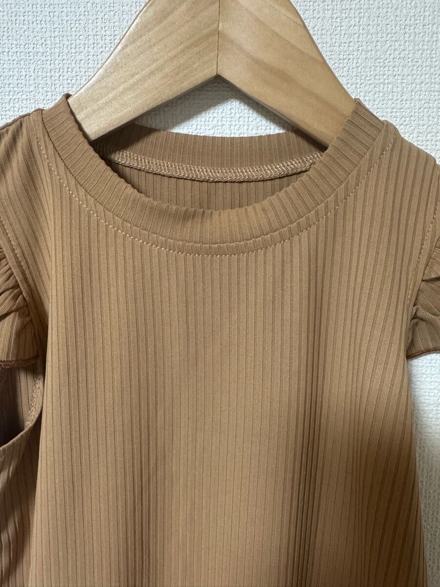 【SHEIN】ブラウン フリル袖 ノースリーブTシャツ 100