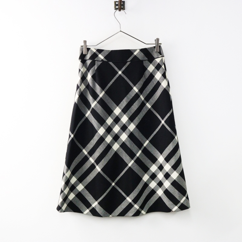 バーバリーロンドン BURBERRY LONDON チェック ウール フレアスカート 38 ブラック/Aライン ボトムス【2400014455847】